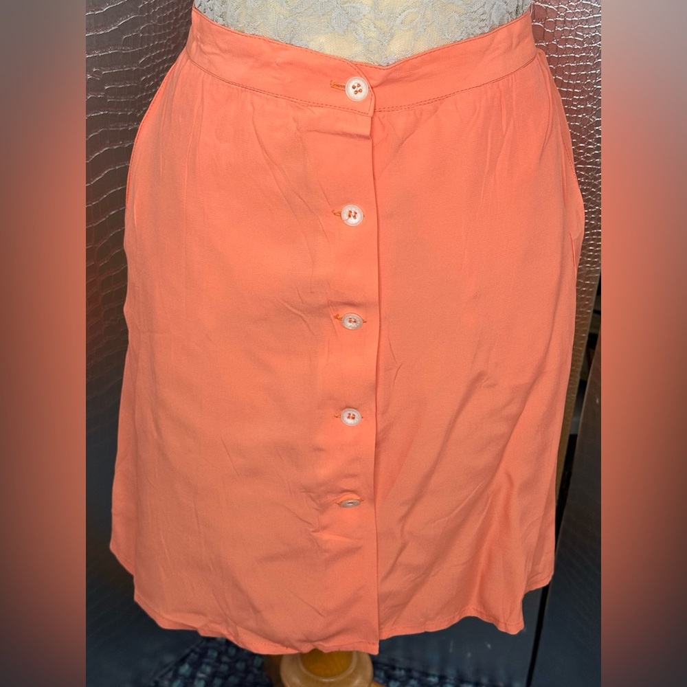 Giorgio Armani Vibrant Orange Melon Vintage Button Up Mini Skirt